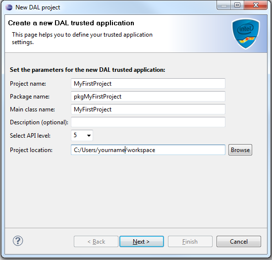 Intel DAL create new trusted application